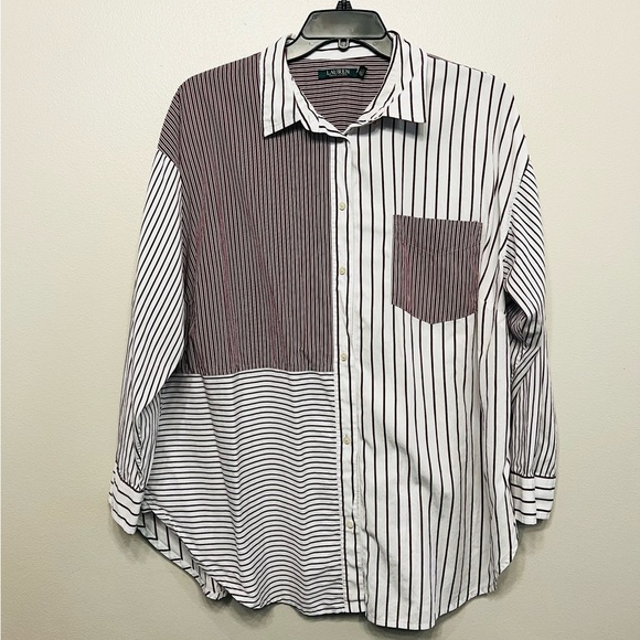 Ralph Lauren Tops - Ralph Lauren Womens 3X Red White Blue Striped Button Down Long Sleeve Shirt